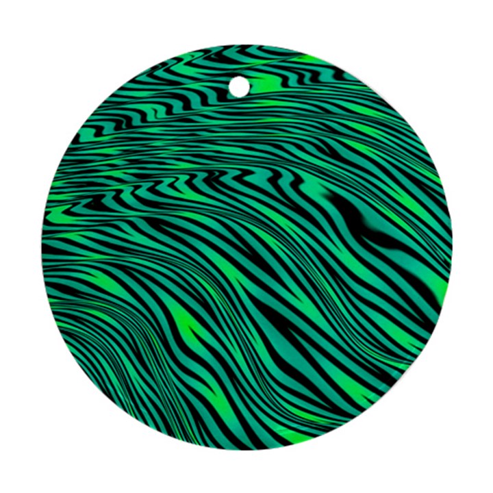 Black and Green Abstract Stripes Pattern Round Ornament (Two Sides)