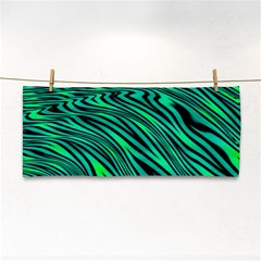 Black And Green Abstract Stripes Pattern Hand Towel by SpinnyChairDesigns