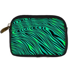 Black And Green Abstract Stripes Pattern Digital Camera Leather Case by SpinnyChairDesigns