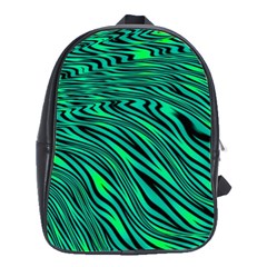 Black And Green Abstract Stripes Pattern School Bag (large) by SpinnyChairDesigns