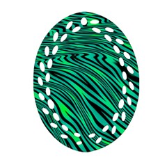 Black And Green Abstract Stripes Pattern Ornament (oval Filigree) by SpinnyChairDesigns