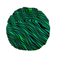 Black And Green Abstract Stripes Pattern Standard 15  Premium Round Cushions by SpinnyChairDesigns