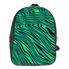 Black And Green Abstract Stripes Pattern School Bag (xl) by SpinnyChairDesigns