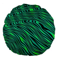 Black And Green Abstract Stripes Pattern Large 18  Premium Flano Round Cushions by SpinnyChairDesigns