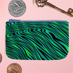 Black And Green Abstract Stripes Pattern Large Coin Purse by SpinnyChairDesigns