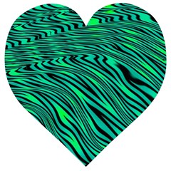 Black And Green Abstract Stripes Pattern Wooden Puzzle Heart by SpinnyChairDesigns