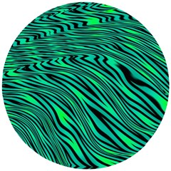 Black And Green Abstract Stripes Pattern Wooden Puzzle Round by SpinnyChairDesigns