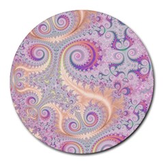 Pastel Pink Intricate Swirls Spirals  Round Mousepads by SpinnyChairDesigns