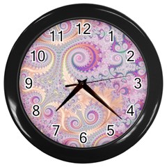 Pastel Pink Intricate Swirls Spirals  Wall Clock (black) by SpinnyChairDesigns