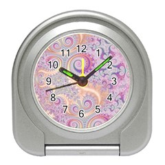 Pastel Pink Intricate Swirls Spirals  Travel Alarm Clock by SpinnyChairDesigns