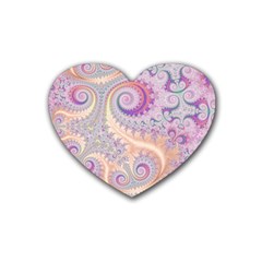 Pastel Pink Intricate Swirls Spirals  Rubber Coaster (heart)  by SpinnyChairDesigns