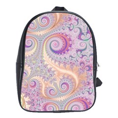 Pastel Pink Intricate Swirls Spirals  School Bag (large) by SpinnyChairDesigns