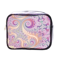 Pastel Pink Intricate Swirls Spirals  Mini Toiletries Bag (one Side) by SpinnyChairDesigns