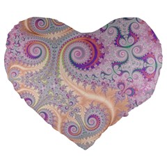 Pastel Pink Intricate Swirls Spirals  Large 19  Premium Heart Shape Cushions by SpinnyChairDesigns