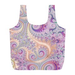 Pastel Pink Intricate Swirls Spirals  Full Print Recycle Bag (l) by SpinnyChairDesigns