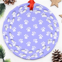 Animal Cat Dog Paw Prints Pattern Ornament (round Filigree) by SpinnyChairDesigns