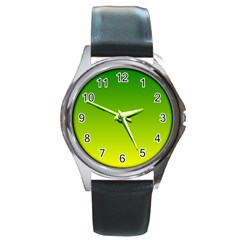 Avocado Ombre Green Yellow Gradient Round Metal Watch