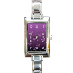 Purple Butterflies Pattern Rectangle Italian Charm Watch by SpinnyChairDesigns