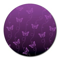 Purple Butterflies Pattern Round Mousepads by SpinnyChairDesigns