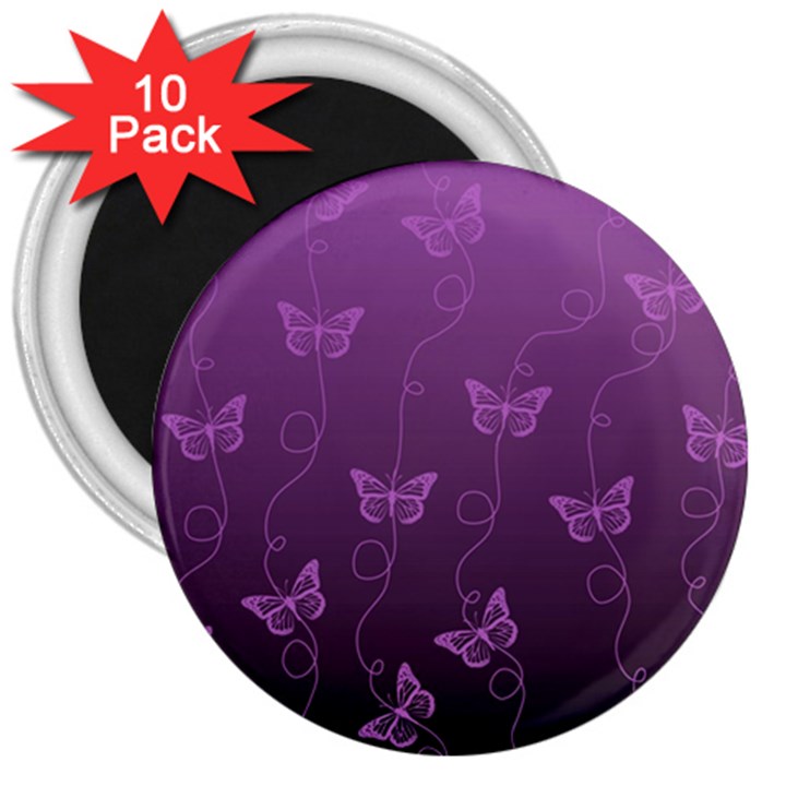 Purple Butterflies Pattern 3  Magnets (10 pack) 