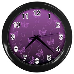 Purple Butterflies Pattern Wall Clock (black)