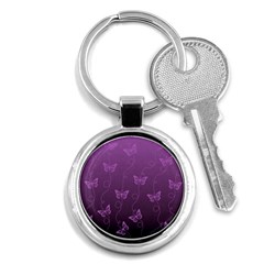 Purple Butterflies Pattern Key Chain (round) by SpinnyChairDesigns