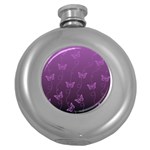 Purple Butterflies Pattern Round Hip Flask (5 oz) Front