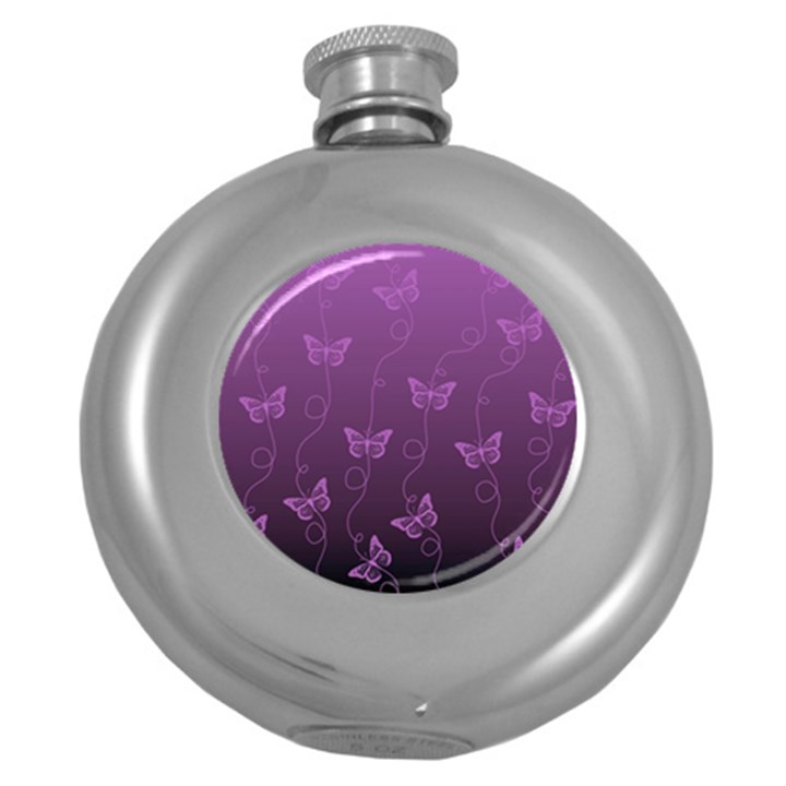 Purple Butterflies Pattern Round Hip Flask (5 oz)