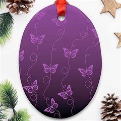 Purple Butterflies Pattern Oval Ornament (two Sides) by SpinnyChairDesigns