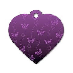 Purple Butterflies Pattern Dog Tag Heart (one Side) by SpinnyChairDesigns