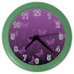 Purple Butterflies Pattern Color Wall Clock by SpinnyChairDesigns