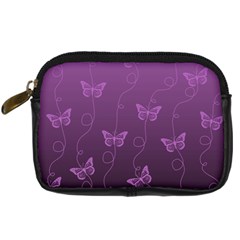 Purple Butterflies Pattern Digital Camera Leather Case by SpinnyChairDesigns