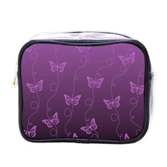 Purple Butterflies Pattern Mini Toiletries Bag (one Side) by SpinnyChairDesigns