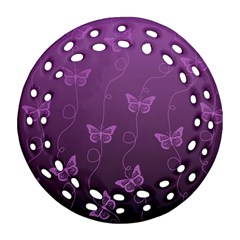 Purple Butterflies Pattern Ornament (round Filigree) by SpinnyChairDesigns