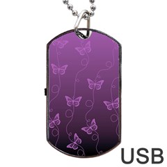 Purple Butterflies Pattern Dog Tag Usb Flash (two Sides) by SpinnyChairDesigns