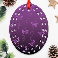 Purple Butterflies Pattern Ornament (oval Filigree) by SpinnyChairDesigns