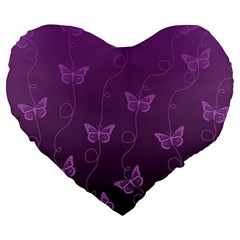 Purple Butterflies Pattern Large 19  Premium Heart Shape Cushions by SpinnyChairDesigns