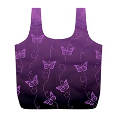 Purple Butterflies Pattern Full Print Recycle Bag (l) by SpinnyChairDesigns