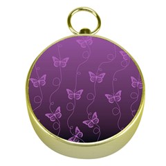 Purple Butterflies Pattern Gold Compasses by SpinnyChairDesigns