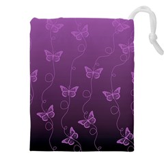 Purple Butterflies Pattern Drawstring Pouch (4xl) by SpinnyChairDesigns