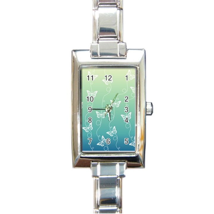 White Butterflies on Blue and Light Green Rectangle Italian Charm Watch