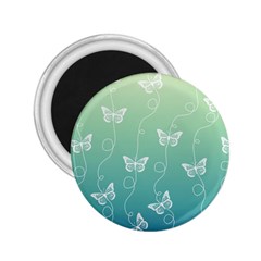 White Butterflies On Blue And Light Green 2 25  Magnets by SpinnyChairDesigns