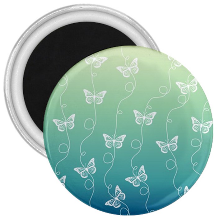 White Butterflies on Blue and Light Green 3  Magnets