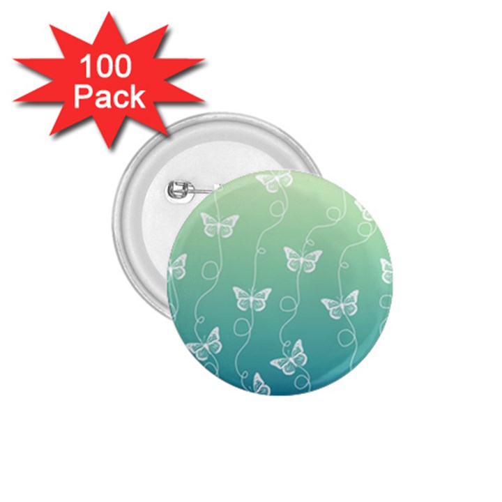 White Butterflies on Blue and Light Green 1.75  Buttons (100 pack) 