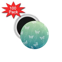 White Butterflies On Blue And Light Green 1 75  Magnets (100 Pack)  by SpinnyChairDesigns