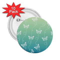 White Butterflies On Blue And Light Green 2 25  Buttons (10 Pack)  by SpinnyChairDesigns