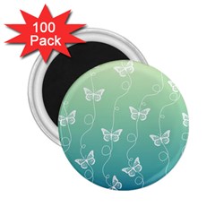 White Butterflies On Blue And Light Green 2 25  Magnets (100 Pack)  by SpinnyChairDesigns