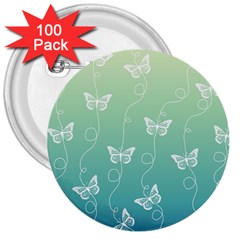 White Butterflies On Blue And Light Green 3  Buttons (100 Pack)  by SpinnyChairDesigns