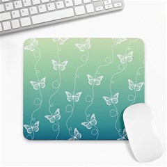 White Butterflies On Blue And Light Green Large Mousepads by SpinnyChairDesigns