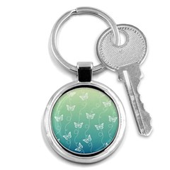 White Butterflies On Blue And Light Green Key Chain (round) by SpinnyChairDesigns